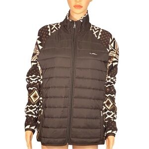 Lauren Ralph Lauren Active Fleece Nylon Jacket SZ XL Brown White Aztec Pattern